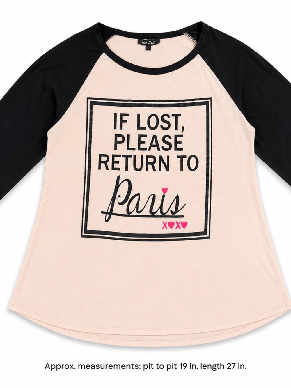 Just Love Women’s Paris Graphic Raglan Baseball Tee 3/4 Sleeve Size S